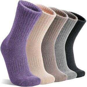 Women Merino Wool White Grey Sock 5 Pairs Warm Thick Crew Cozy Winter Boot Socks